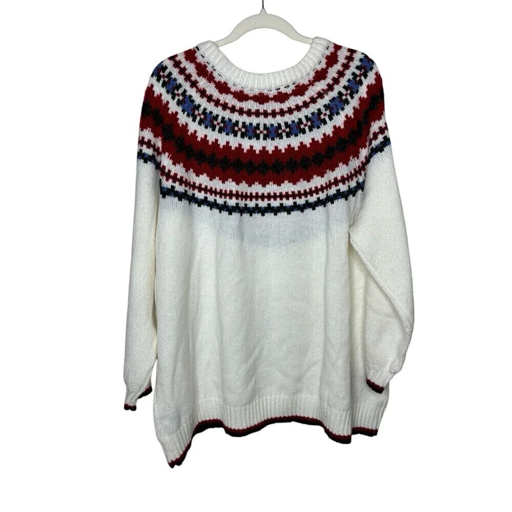 Lane Bryant Womens Fair Isle Pullover Sweater Plus Size 22/24 Brown Crew Neck